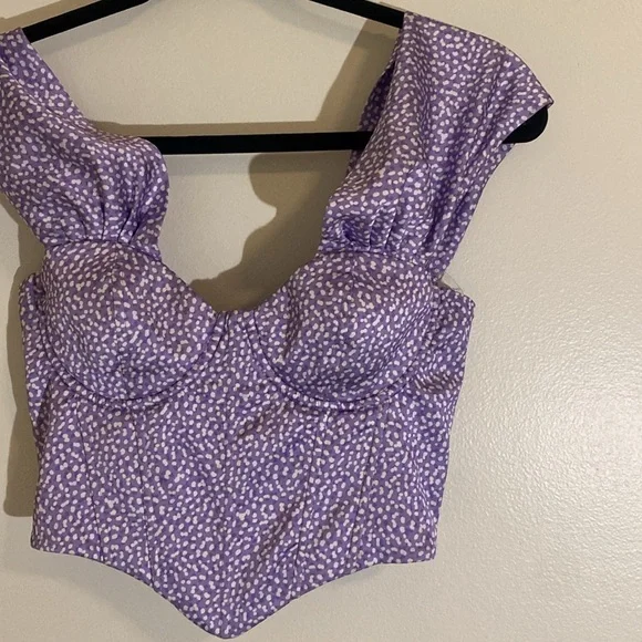 Oh Polly Purple and White Satin Bardot Corset Top Off the shoulder size 4 - Picture 4 of 9